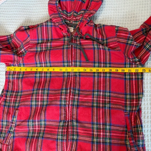 LL Bean Scotch Plaid Flannel Shirt Relaxed Fit Hoodie Womens Large Red Shacket - Picture 7 of 9